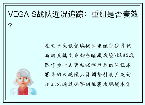 VEGA S战队近况追踪：重组是否奏效？