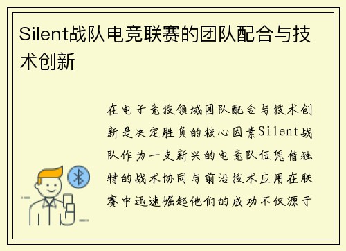 Silent战队电竞联赛的团队配合与技术创新